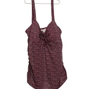 Motherhood‎ Maternity Tankini Top Swimsuit Ruched Tie Front Purple White L